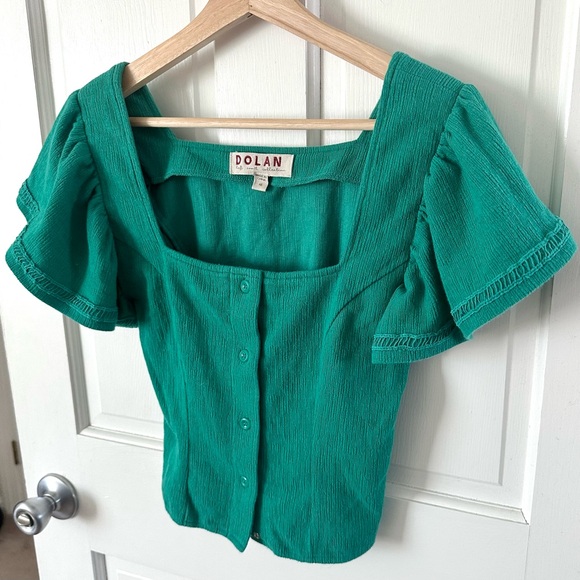 Anthropologie Dolan Left Coast Green Button Front Flutter Sleeve Top Size XS - Picture 5 of 13